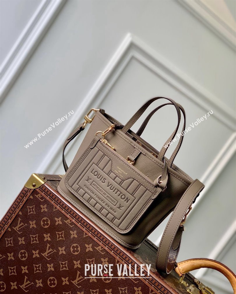 Louis Vuitton Neverfull Inside Out BB Tote Bag M12109 Dark fango Grey Leather/Monogram Canvas 2024 (KI-241105049)