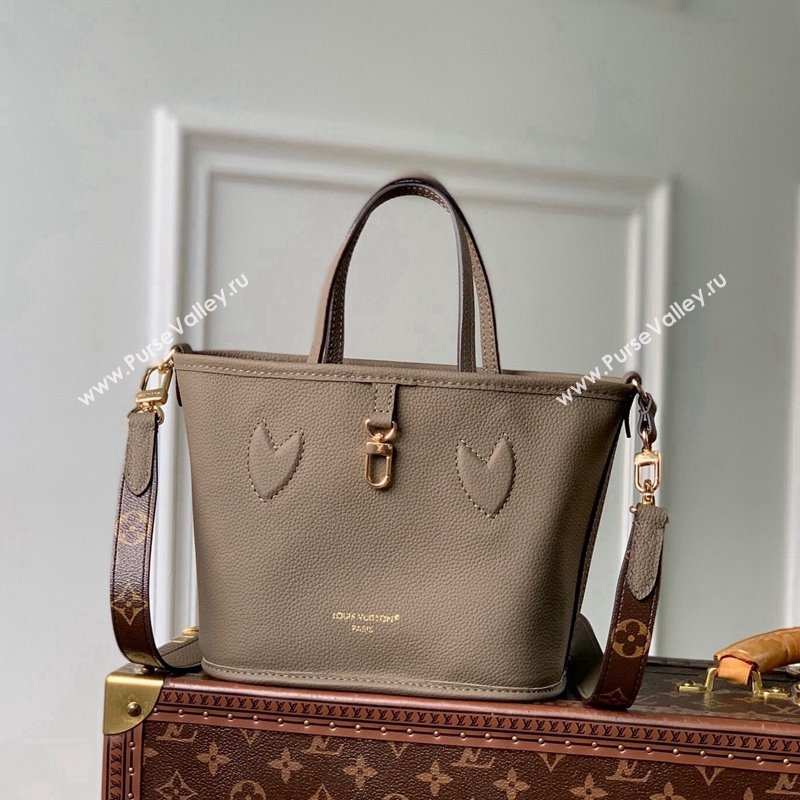 Louis Vuitton Neverfull Inside Out BB Tote Bag M12109 Dark fango Grey Leather/Monogram Canvas 2024 (KI-241105049)