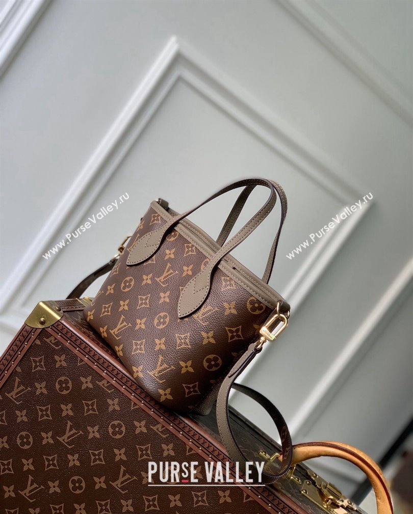 Louis Vuitton Neverfull Inside Out BB Tote Bag M12109 Dark fango Grey Leather/Monogram Canvas 2024 (KI-241105049)