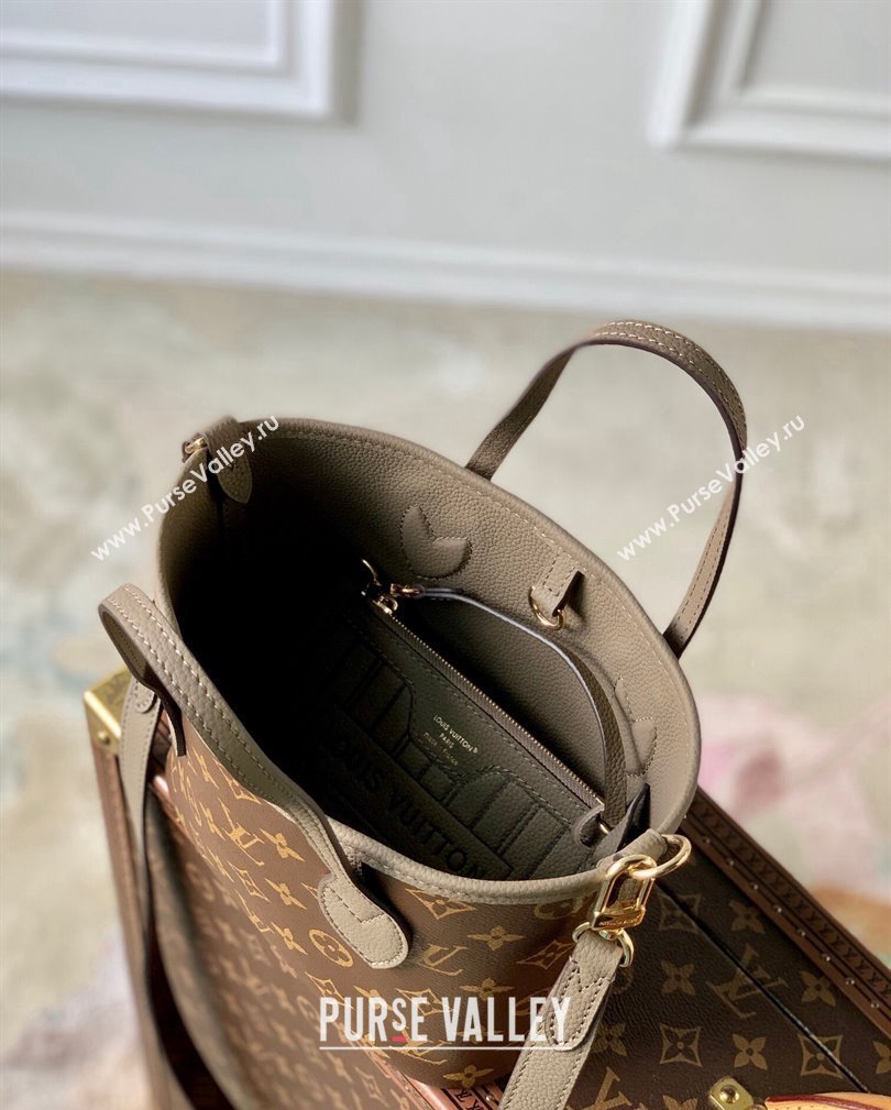 Louis Vuitton Neverfull Inside Out BB Tote Bag M12109 Dark fango Grey Leather/Monogram Canvas 2024 (KI-241105049)