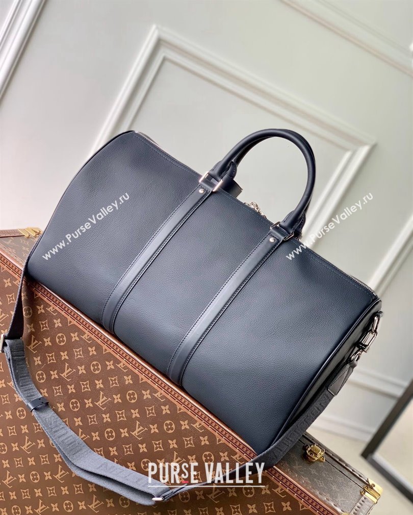 Louis Vuitton Keepall Bandouliere 50 Travel Bag in Ink Blue LV Aerogram Leather M11693 2024 (KI-241104086)