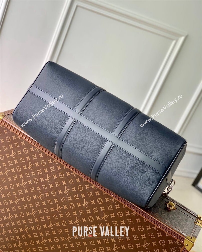 Louis Vuitton Keepall Bandouliere 50 Travel Bag in Ink Blue LV Aerogram Leather M11693 2024 (KI-241104086)