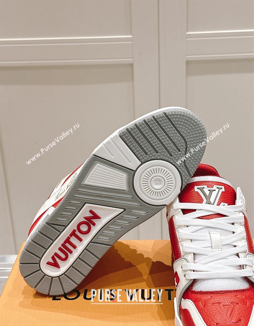 Louis Vuitton LV Trainer Sneakers in Grained Leather Red 2024 LV111404 (KL-241114065)