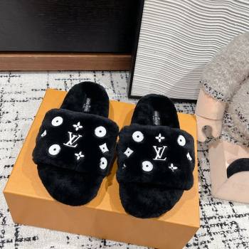 Louis Vuitton Wool Flat Slides Sandal Black 2024 LV1114001 (KL-241114054)