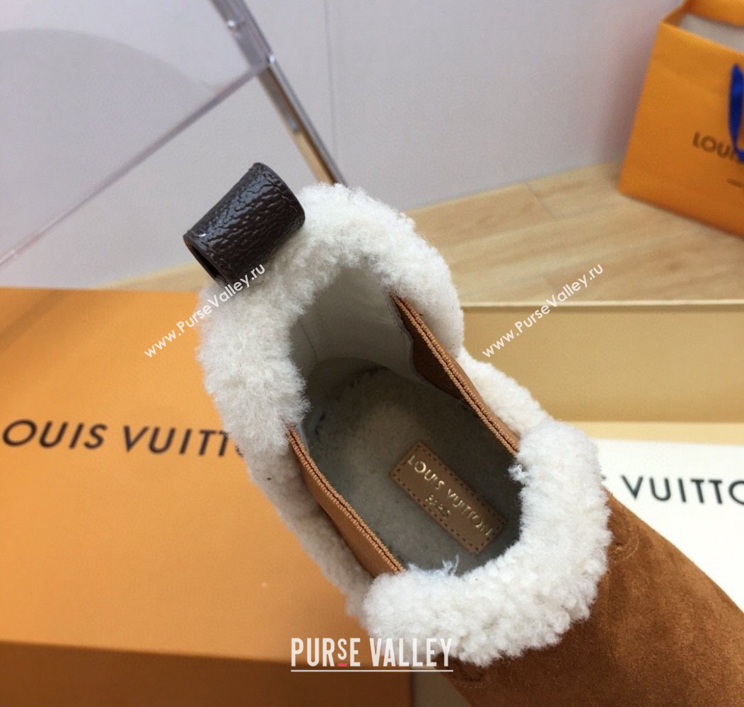 Louis Vuitton Aspen Chelsea Ankle Boots in Monogram Suede and Shearling Wool 1ADC7D Brown 2024 (KER-241114075)