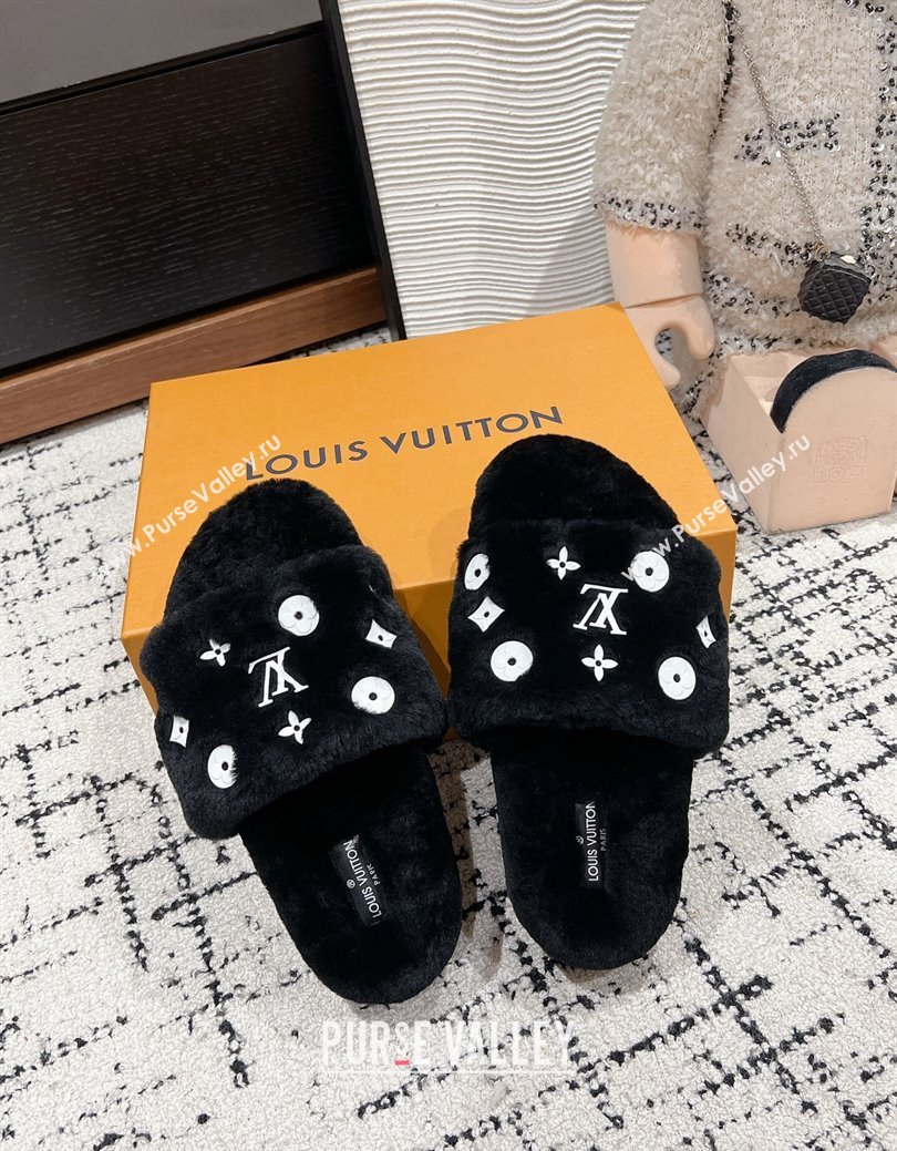 Louis Vuitton Wool Flat Slides Sandal Black 2024 LV1114001 (KL-241114054)