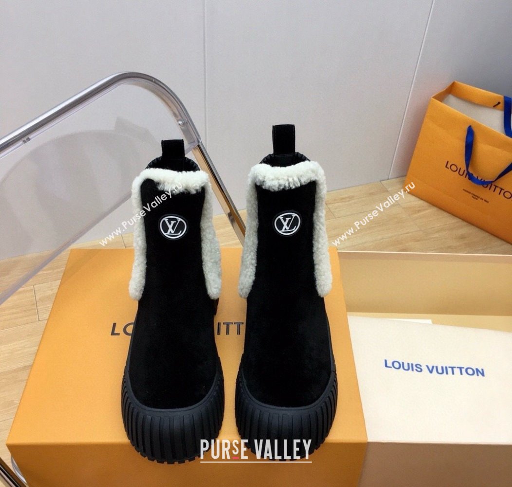 Louis Vuitton Ruby Flat Ankle Boots in Suede and Shearling Wool Black 2024 1AGWFK (KER-241114079)