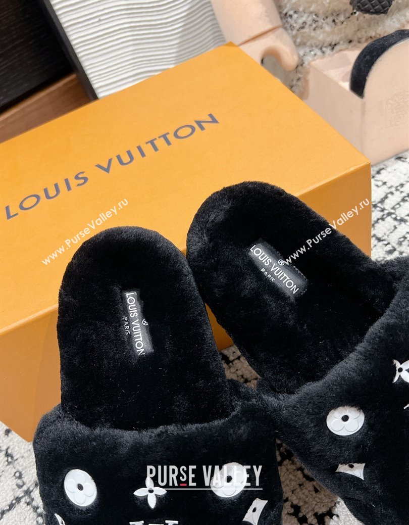 Louis Vuitton Wool Flat Slides Sandal Black 2024 LV1114001 (KL-241114054)