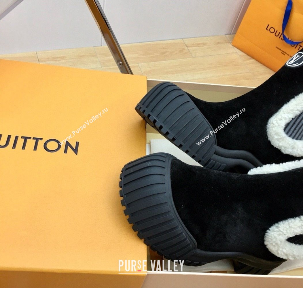 Louis Vuitton Ruby Flat Ankle Boots in Suede and Shearling Wool Black 2024 1AGWFK (KER-241114079)