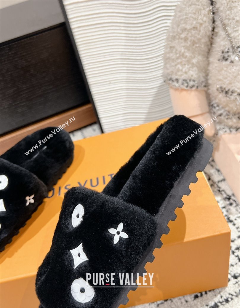 Louis Vuitton Wool Flat Slides Sandal Black 2024 LV1114001 (KL-241114054)