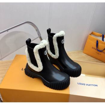 Louis Vuitton Ruby Flat Ankle Boots in Black Leather and Shearling Wool 2024 1AGWFK (KER-241114081)