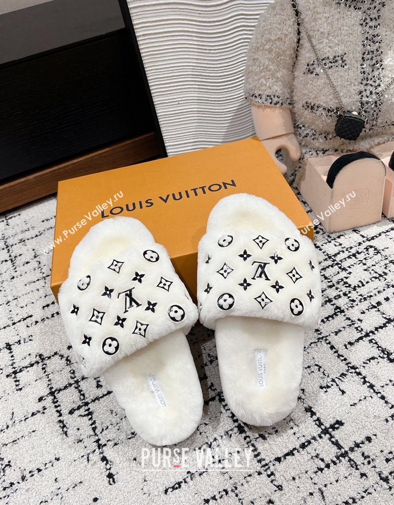 Louis Vuitton Wool Flat Slides Sandal White 2024 LV1114002 (KL-241114055)