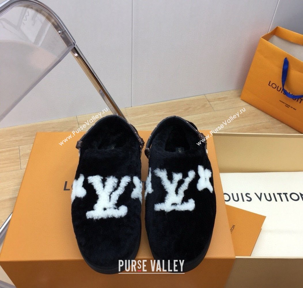 Louis Vuitton Aspen Comfort Clog Platform Mules in Shearling Black 2024 1ADC2H (KER-241114082)