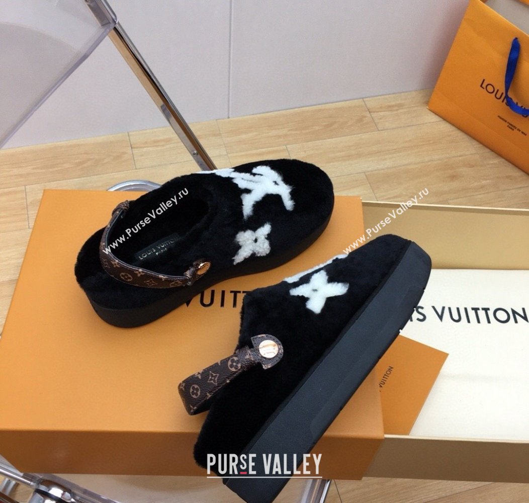 Louis Vuitton Aspen Comfort Clog Platform Mules in Shearling Black 2024 1ADC2H (KER-241114082)