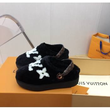 Louis Vuitton Aspen Comfort Clog Platform Mules in Shearling Black 2024 1ADC2H (KER-241114082)