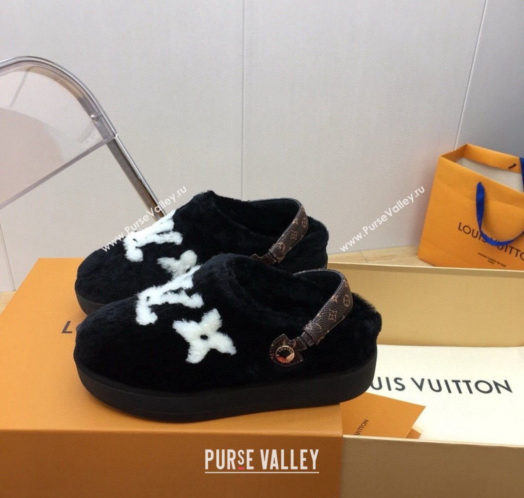 Louis Vuitton Aspen Comfort Clog Platform Mules in Shearling Black 2024 1ADC2H (KER-241114082)