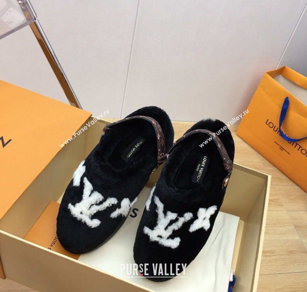 Louis Vuitton Aspen Comfort Clog Platform Mules in Shearling Black 2024 1ADC2H (KER-241114082)