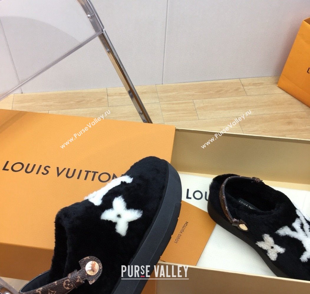 Louis Vuitton Aspen Comfort Clog Platform Mules in Shearling Black 2024 1ADC2H (KER-241114082)