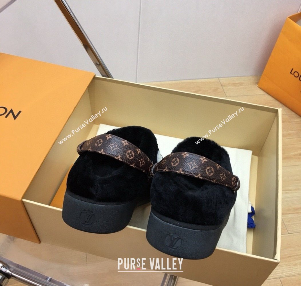 Louis Vuitton Aspen Comfort Clog Platform Mules in Shearling Black 2024 1ADC2H (KER-241114082)