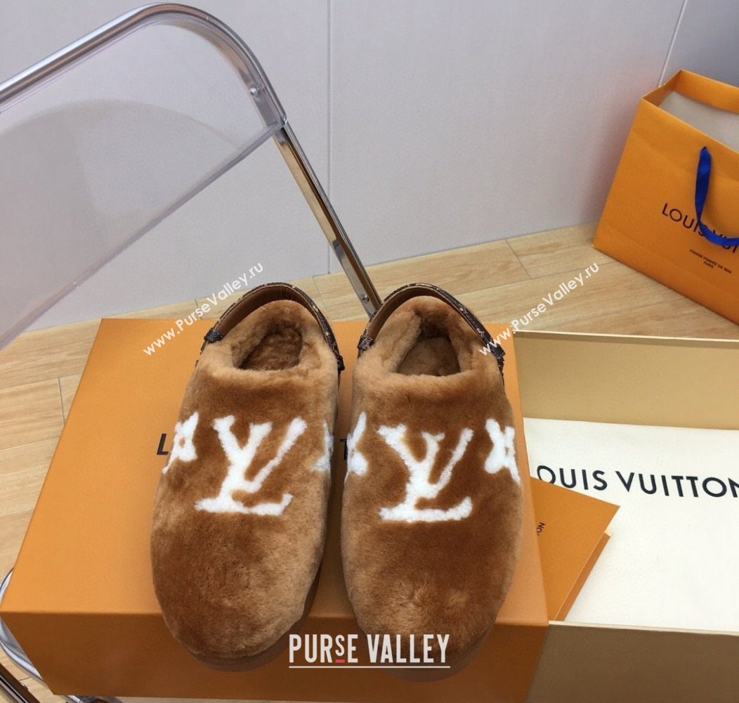 Louis Vuitton Aspen Comfort Clog Platform Mules in Shearling Brown 2024 1ADC2H (KER-241114083)