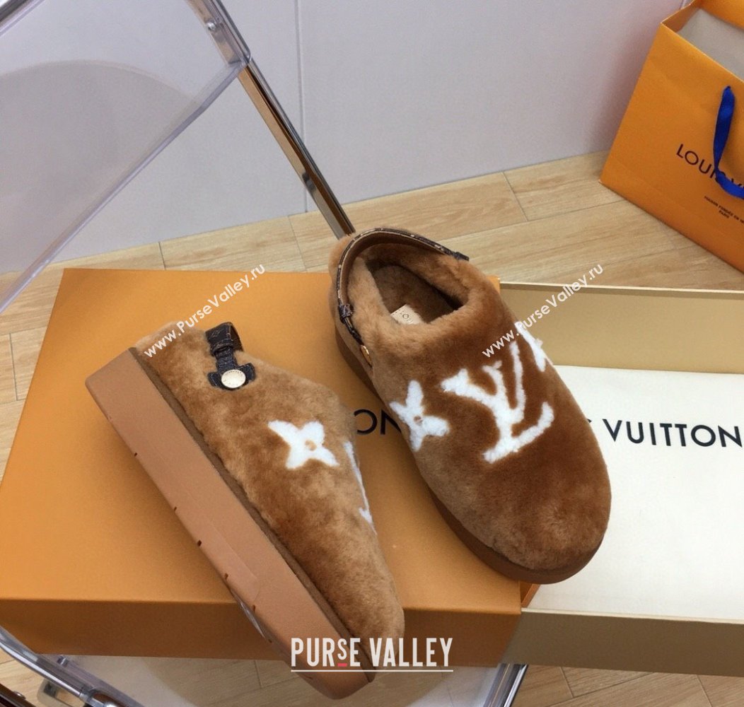 Louis Vuitton Aspen Comfort Clog Platform Mules in Shearling Brown 2024 1ADC2H (KER-241114083)