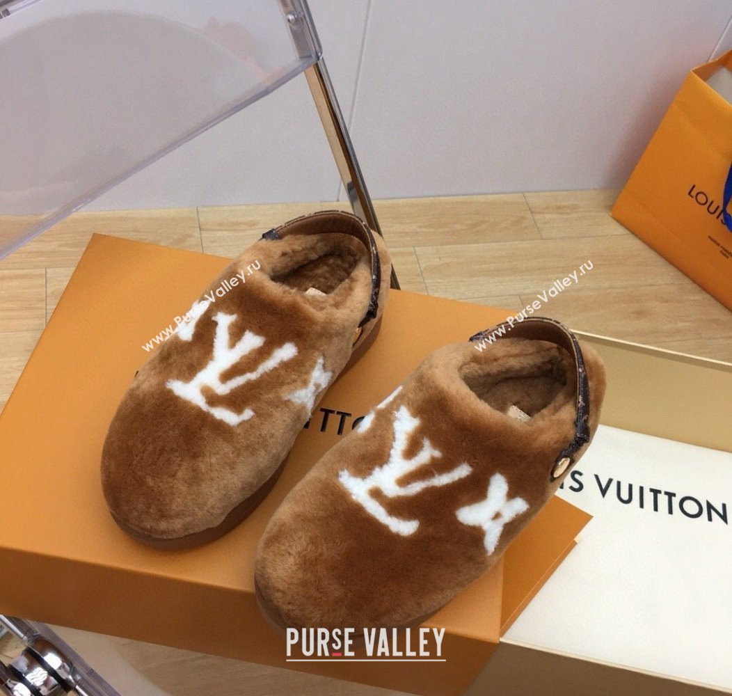 Louis Vuitton Aspen Comfort Clog Platform Mules in Shearling Brown 2024 1ADC2H (KER-241114083)