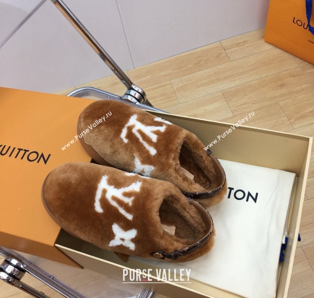 Louis Vuitton Aspen Comfort Clog Platform Mules in Shearling Brown 2024 1ADC2H (KER-241114083)