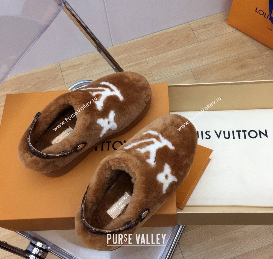 Louis Vuitton Aspen Comfort Clog Platform Mules in Shearling Brown 2024 1ADC2H (KER-241114083)