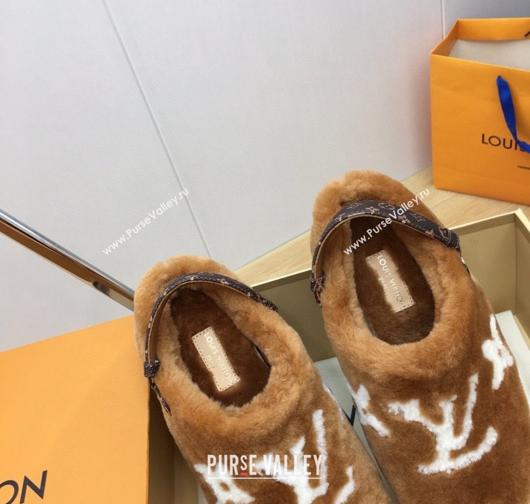 Louis Vuitton Aspen Comfort Clog Platform Mules in Shearling Brown 2024 1ADC2H (KER-241114083)