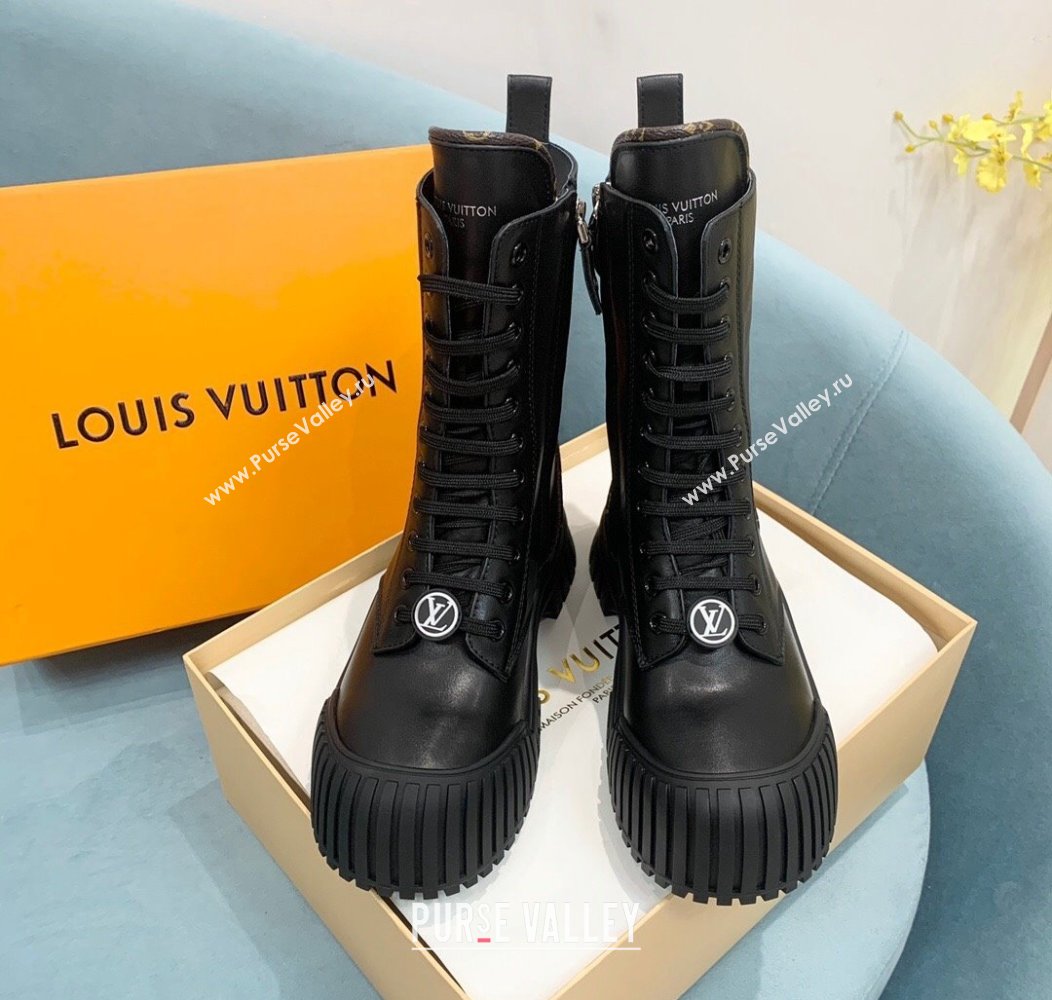 Louis Vuitton Ruby Flat Ranger Lace-up Boots in Black Leather 2024 1AHCVL (KER-241114084)