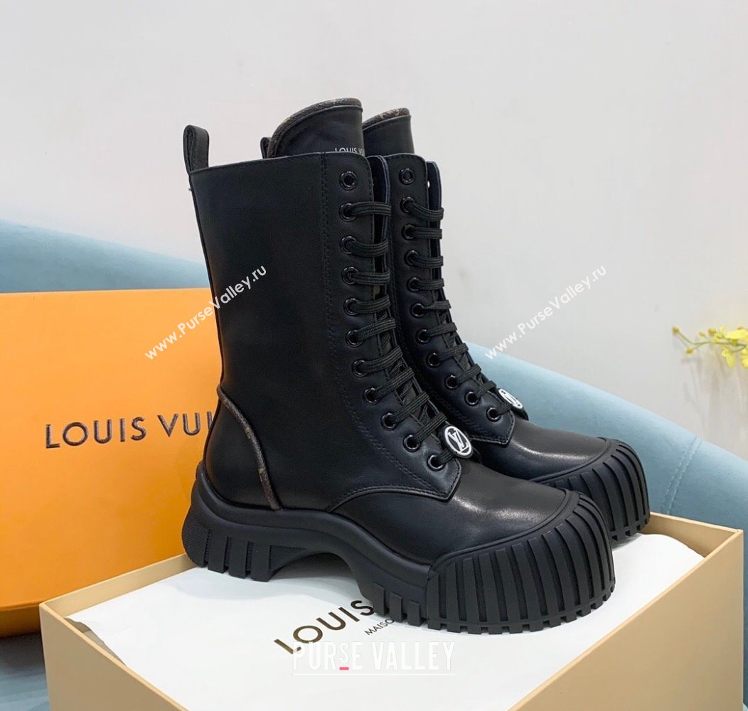 Louis Vuitton Ruby Flat Ranger Lace-up Boots in Black Leather 2024 1AHCVL (KER-241114084)