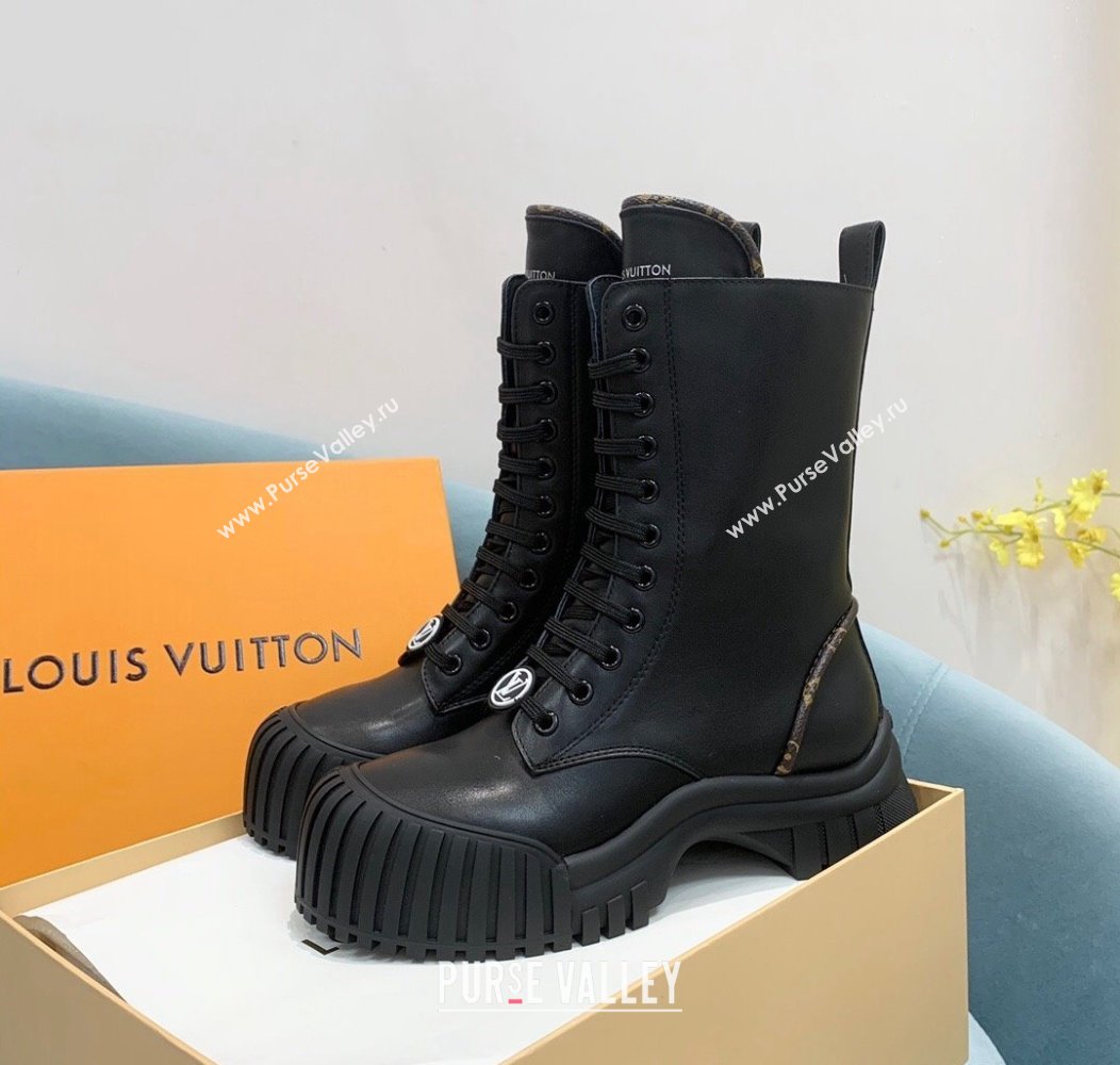 Louis Vuitton Ruby Flat Ranger Lace-up Boots in Black Leather 2024 1AHCVL (KER-241114084)