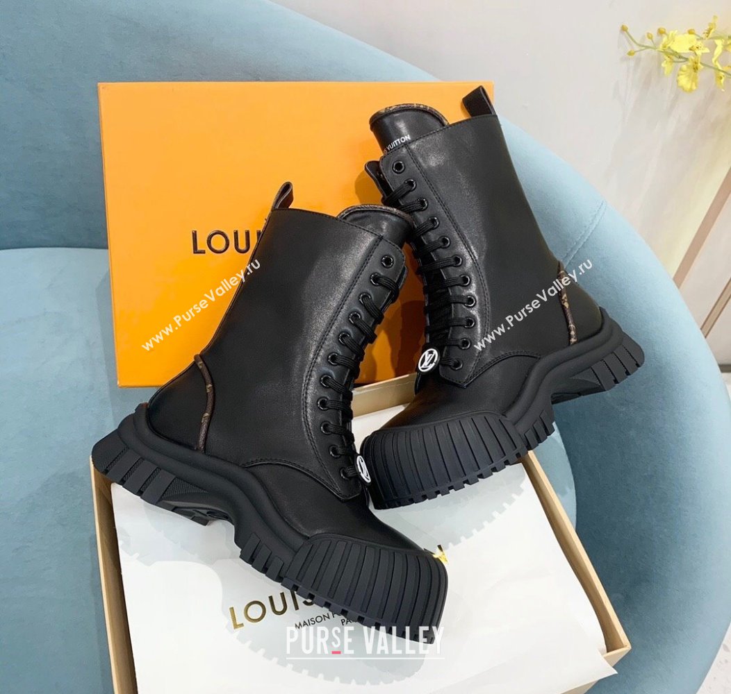 Louis Vuitton Ruby Flat Ranger Lace-up Boots in Black Leather 2024 1AHCVL (KER-241114084)