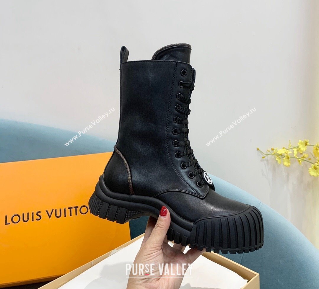 Louis Vuitton Ruby Flat Ranger Lace-up Boots in Black Leather 2024 1AHCVL (KER-241114084)