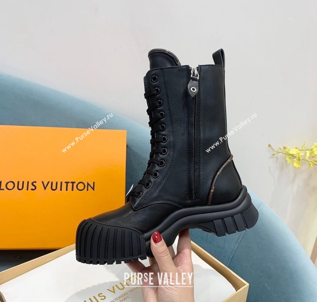 Louis Vuitton Ruby Flat Ranger Lace-up Boots in Black Leather 2024 1AHCVL (KER-241114084)