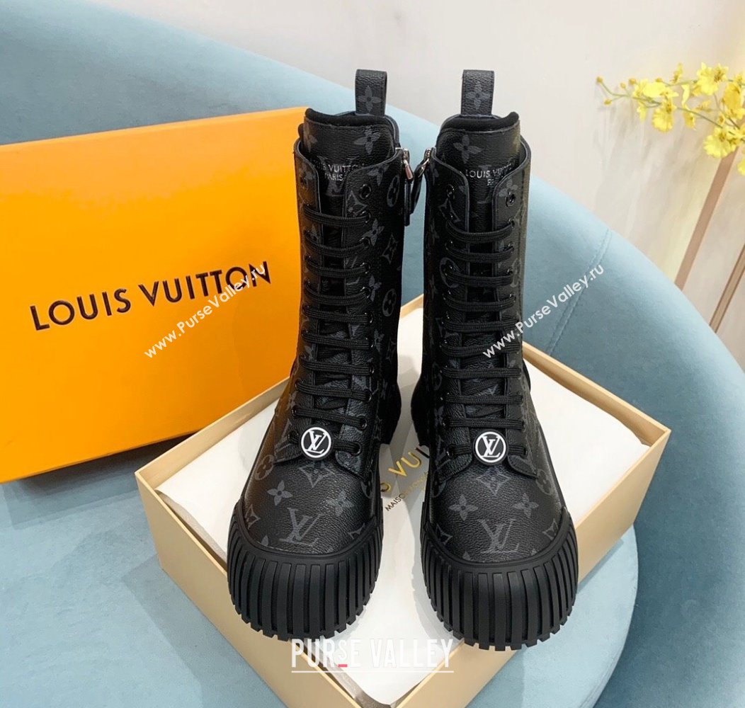 Louis Vuitton Ruby Flat Ranger Lace-up Boots in Monogram Canvas Black 2024 1AHCVL (KER-241114086)