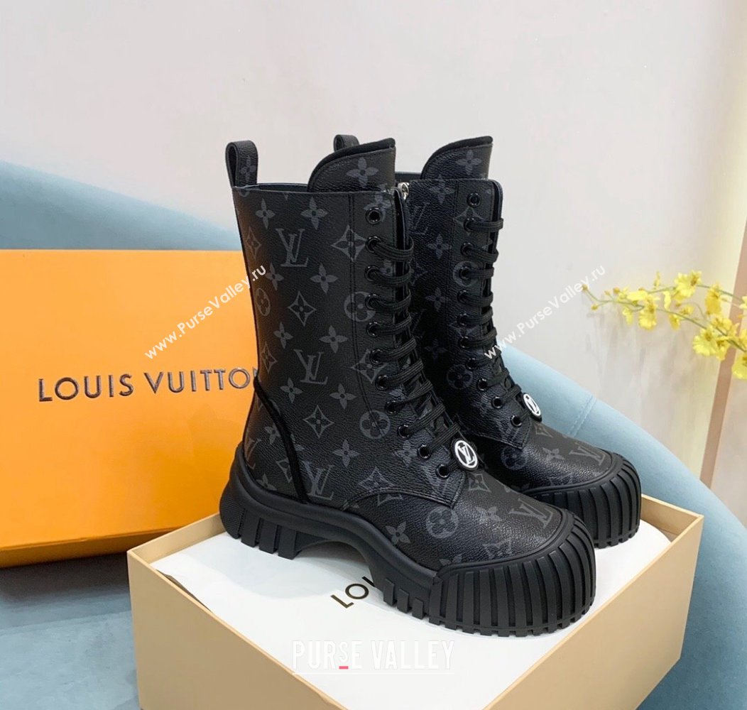 Louis Vuitton Ruby Flat Ranger Lace-up Boots in Monogram Canvas Black 2024 1AHCVL (KER-241114086)