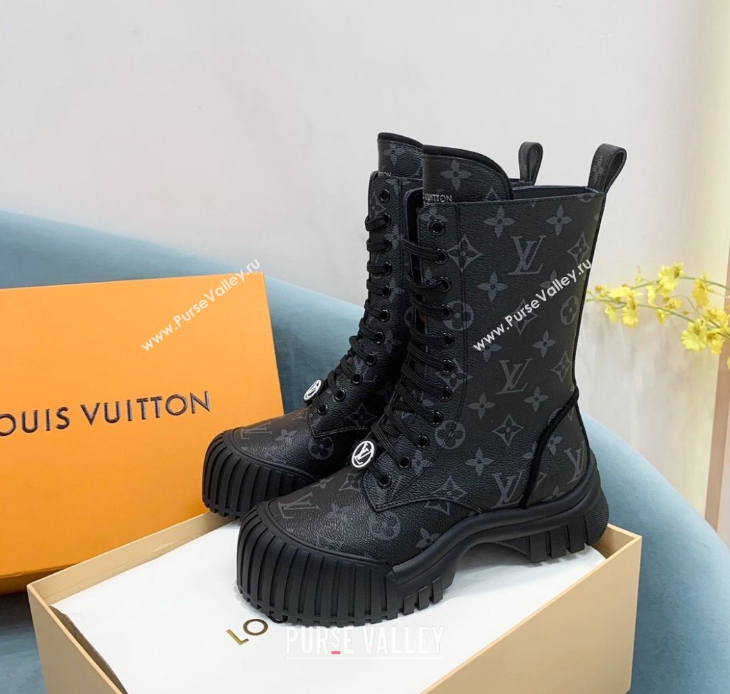 Louis Vuitton Ruby Flat Ranger Lace-up Boots in Monogram Canvas Black 2024 1AHCVL (KER-241114086)