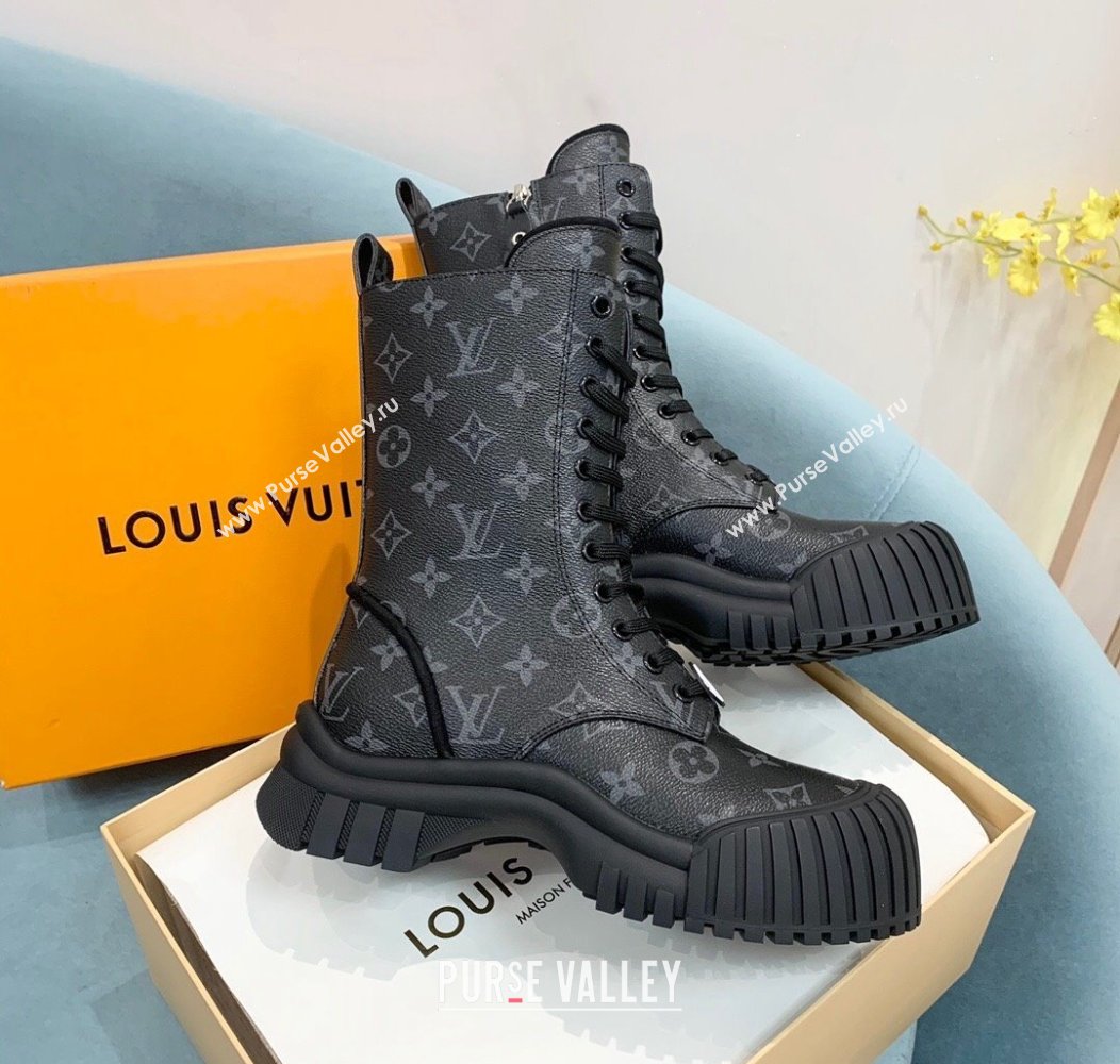 Louis Vuitton Ruby Flat Ranger Lace-up Boots in Monogram Canvas Black 2024 1AHCVL (KER-241114086)