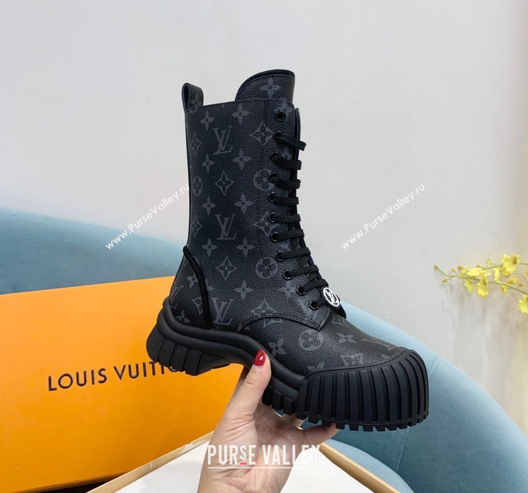 Louis Vuitton Ruby Flat Ranger Lace-up Boots in Monogram Canvas Black 2024 1AHCVL (KER-241114086)