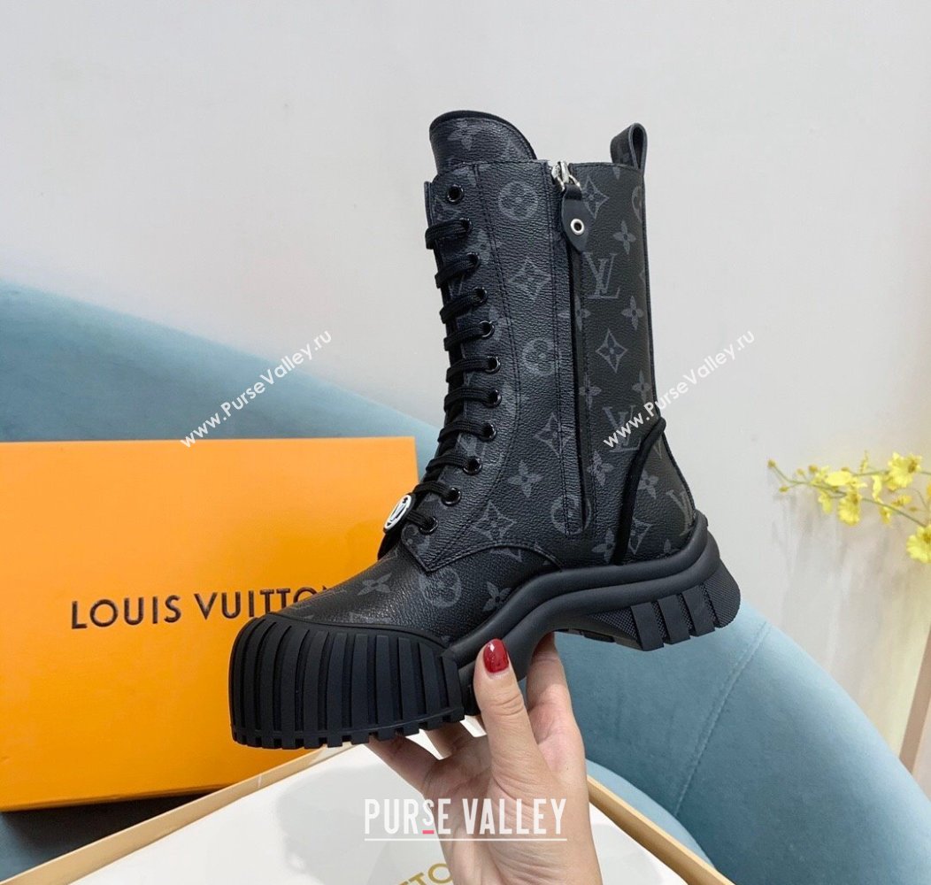 Louis Vuitton Ruby Flat Ranger Lace-up Boots in Monogram Canvas Black 2024 1AHCVL (KER-241114086)