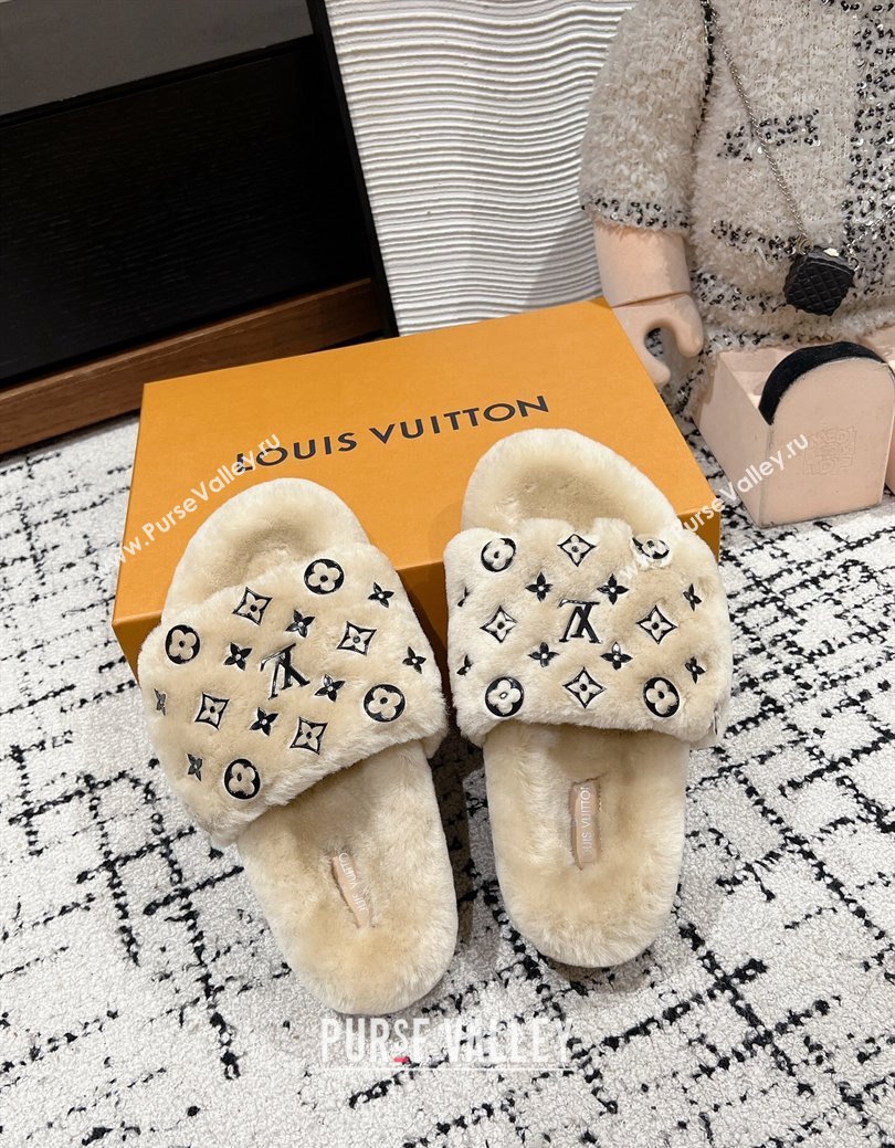 Louis Vuitton Wool Flat Slides Sandal Beige 2024 LV1114002 (KL-241114056)