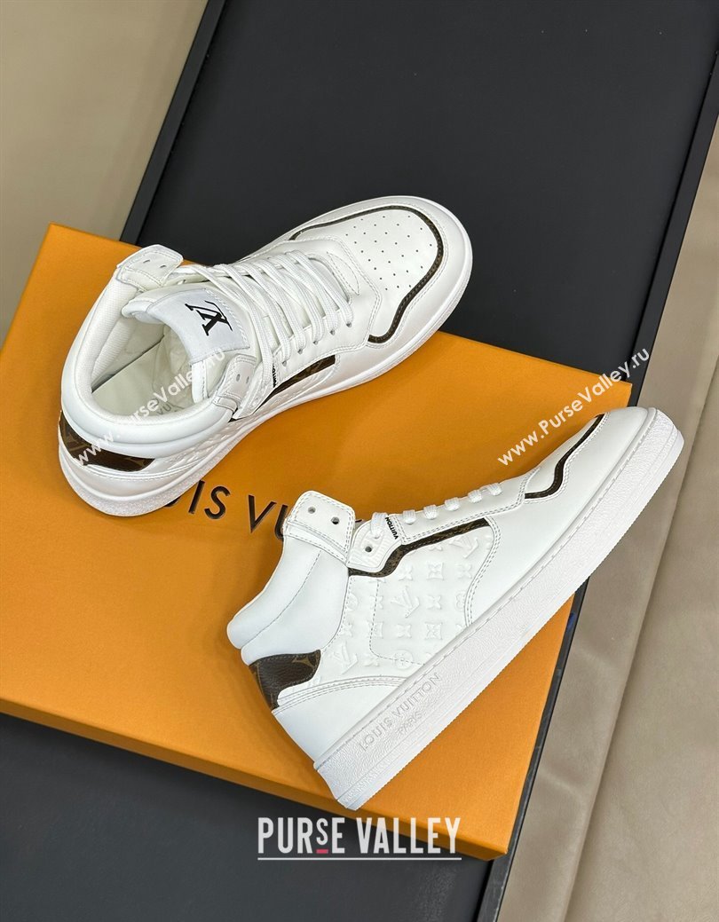 Louis Vuitton LV Stadium Mid Top Sneakers in Monogram-Debossed Leather White 2024 1ADCP5 (KL-241114068)