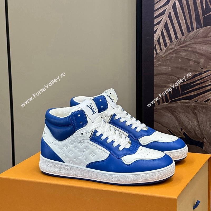 Louis Vuitton LV Stadium Mid Top Sneakers in Monogram-Debossed Leather Blue 2024 1ADCP5 (KL-241114069)