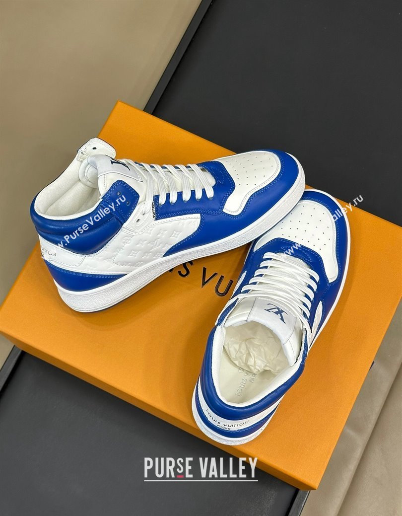 Louis Vuitton LV Stadium Mid Top Sneakers in Monogram-Debossed Leather Blue 2024 1ADCP5 (KL-241114069)