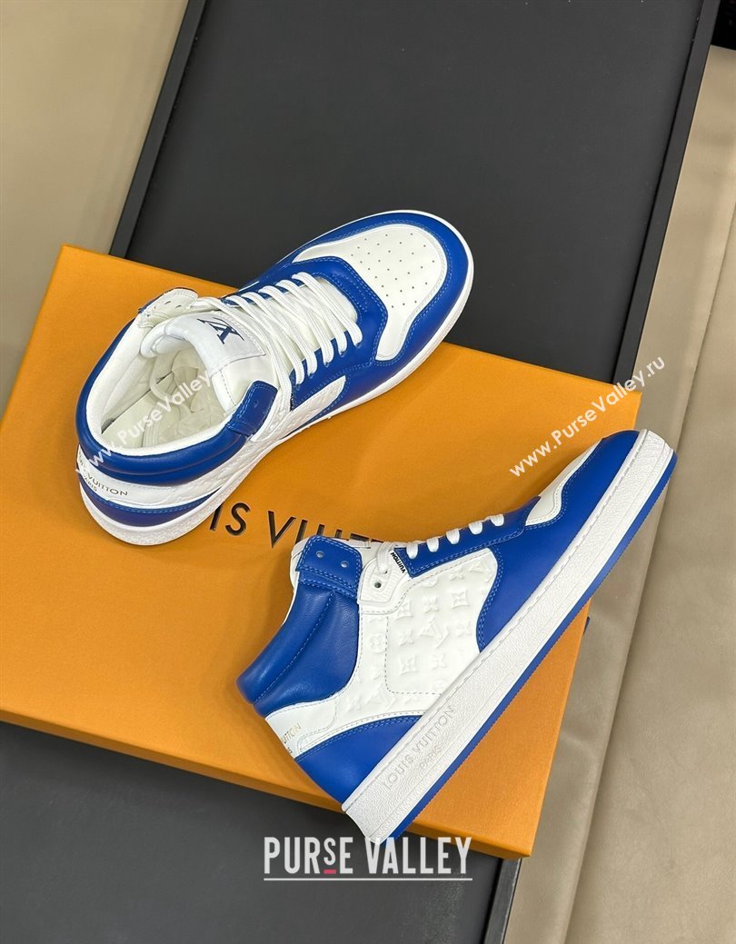 Louis Vuitton LV Stadium Mid Top Sneakers in Monogram-Debossed Leather Blue 2024 1ADCP5 (KL-241114069)