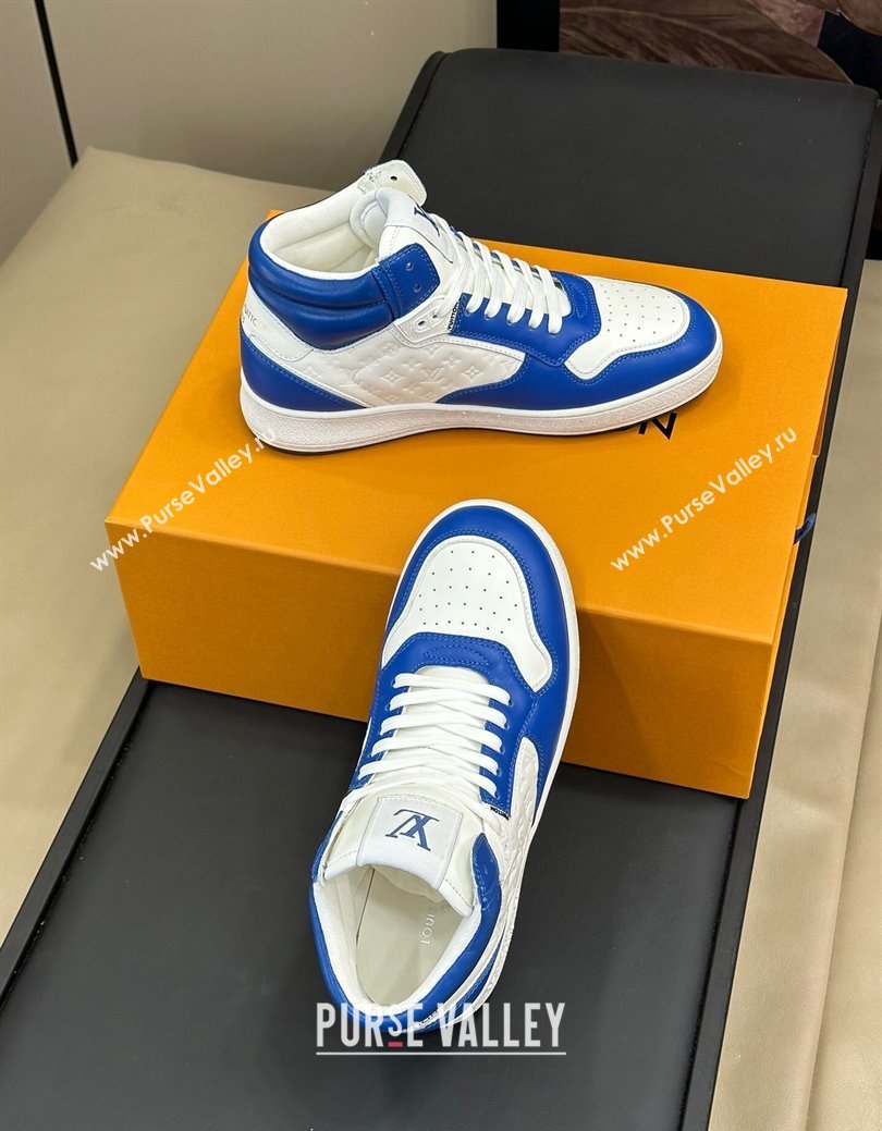 Louis Vuitton LV Stadium Mid Top Sneakers in Monogram-Debossed Leather Blue 2024 1ADCP5 (KL-241114069)