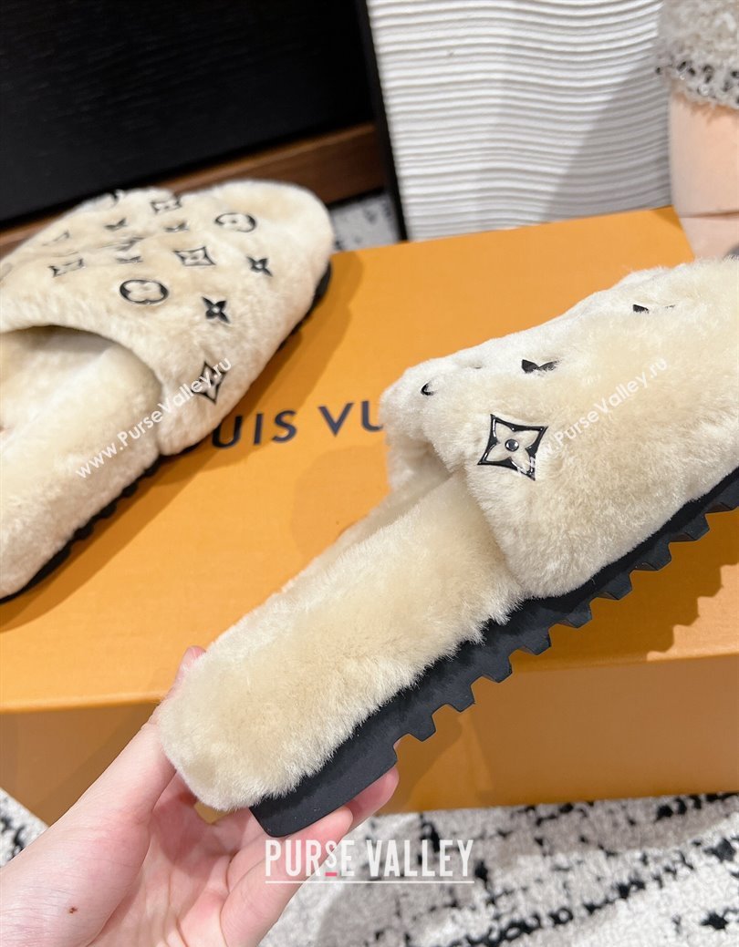 Louis Vuitton Wool Flat Slides Sandal Beige 2024 LV1114002 (KL-241114056)