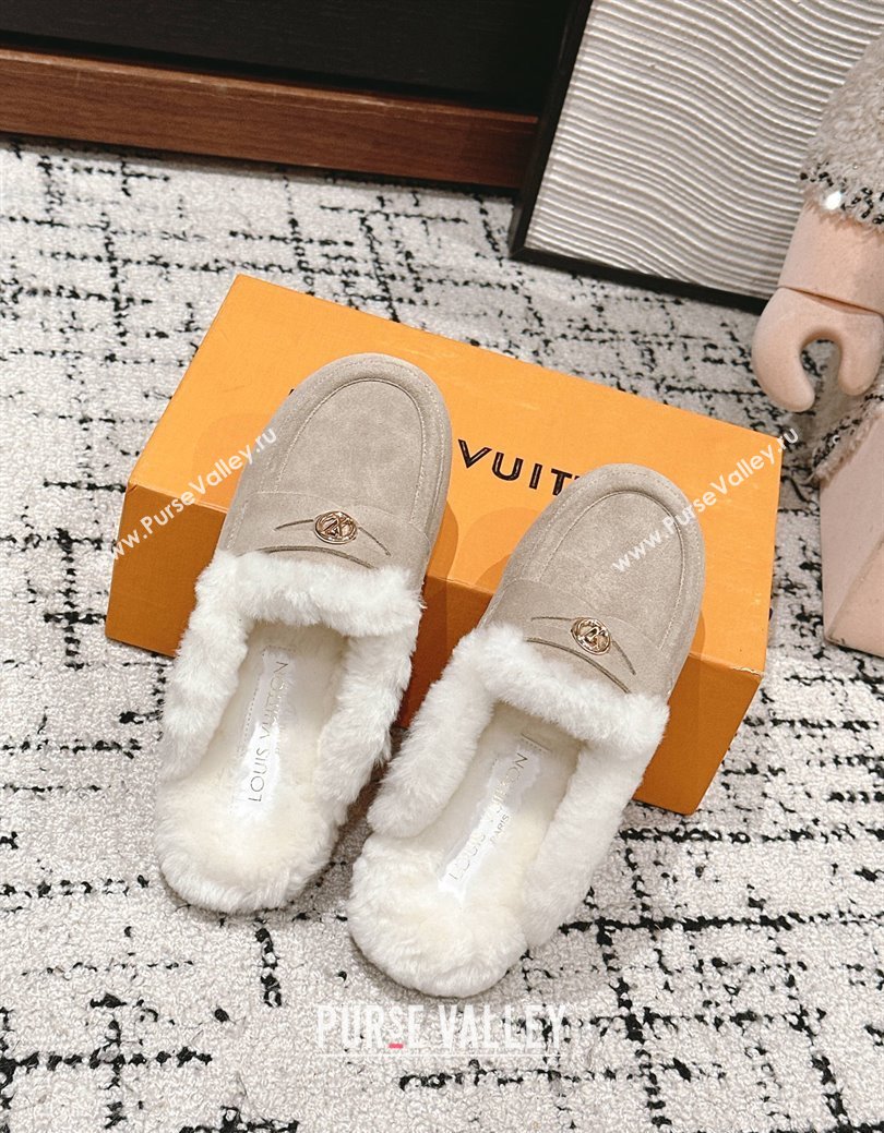 Louis Vuitton Flat Mules in Suede and Wool Beige 2024 lv111405 (SS-241114087)