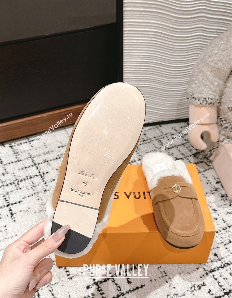 Louis Vuitton Flat Mules in Suede and Wool Brown 2024 lv111405 (SS-241114088)